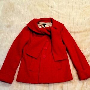 J Crew Hot Pink Boucle coat with built in scarf